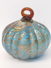 Vintage Murano Italy Glitter Blue Art Glass Pumpkin