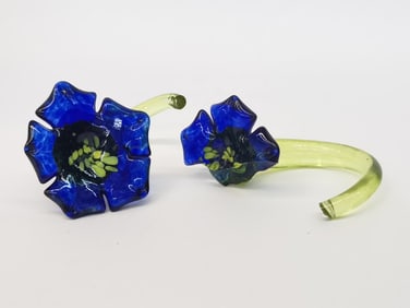 (2) Vintage Murano Italy Art Glass Flowers