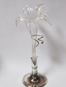 Vintage Oneida Silver Plated Blown Art Glass Flower