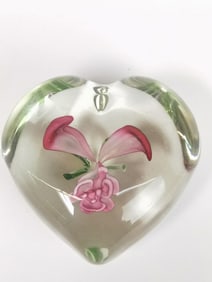 Vintage Floral Heart Glass Paperweight