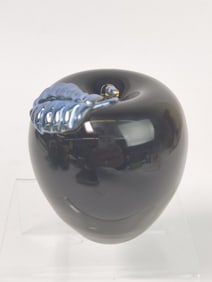1986 Grant Randolph Studios Black Glass Apple Paperweight
