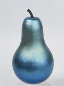 1984 Grant Randolph Studios Iridescent Blue Pear Paperweight