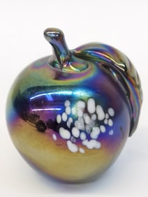 Vintage Iridescent Splatter Art Glass Apple Paperweight