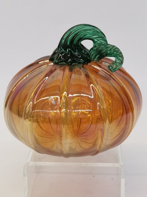 Vintage Murano Italy Art Glass Pumpkin: Vintage Murano Italy Art Glass Pumpkin, 4.5in