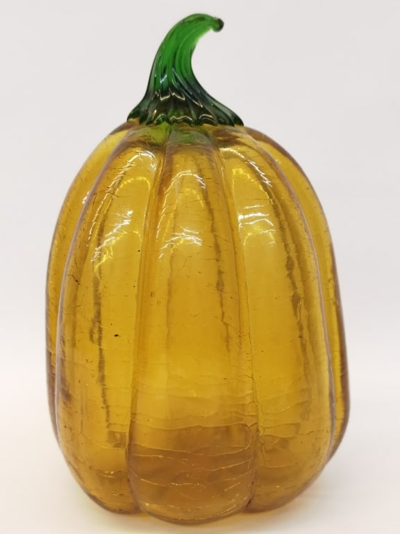 Large Vintage Murano Italy Art Glass Pumpkin: Large Vintage Murano Italy Art Glass Pumpkin, 9in by 6in
