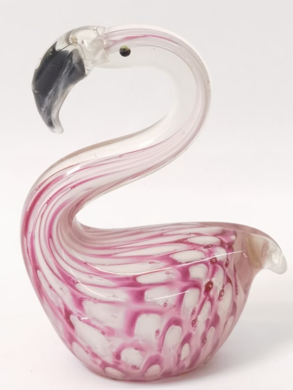 Vintage Murano Italy Pink Art Glass Flamingo: Vintage Murano Italy Pink Art Glass Flamingo, 5.5in