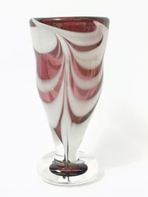 Vintage Signed White Pulled Feather Amethyst Glass