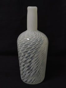 2001 Signed White Pulled Pattern Glass Vase