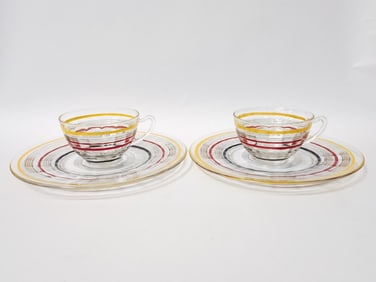Pr. of Vintage Color Swirl Glass Coffee Cups