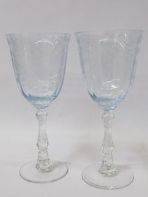 Pr. of Lenox Etched Blue Wine Glasses