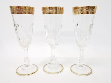 (3) Vintage Gold Rim Clear Champagne Glasses