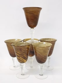 (6) Vintage Murano Italy Glitter Art Glass Wine Gl