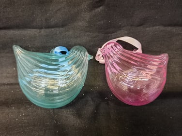 (2) Colored Glass Bird Ornaments