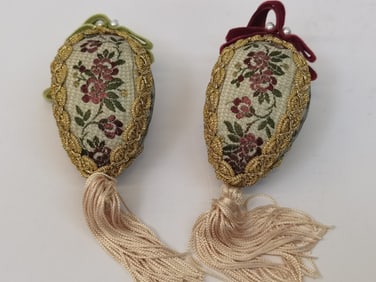 (2) Vintage Embroidered Art Ornaments