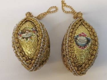 (2) Vintage Embroidered Art Ornaments