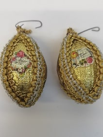 (2) Vintage Embroidered Art Ornaments