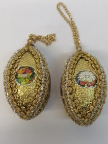 (2) Vintage Embroidered Art Ornaments