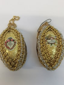 (2) Vintage Embroidered Art Ornaments