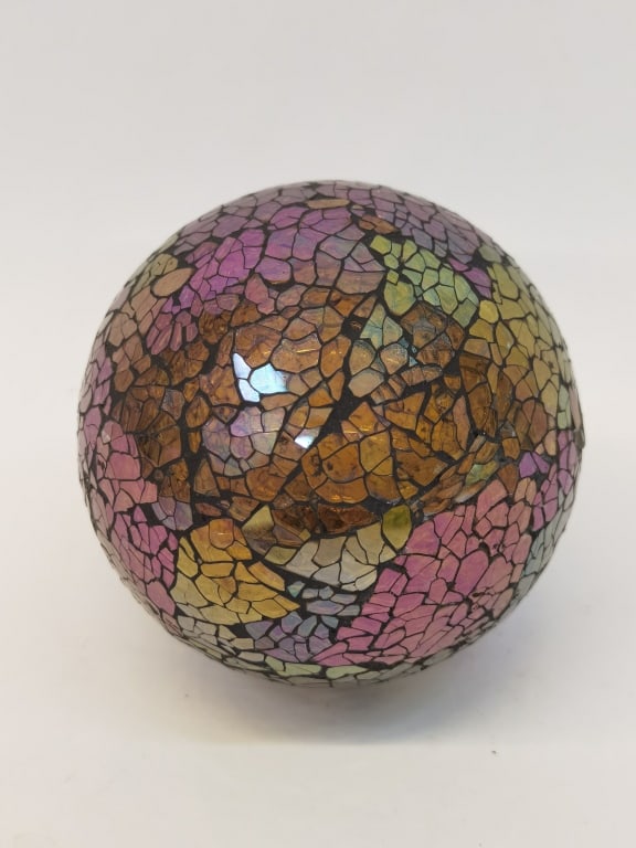 Vintage Mosaic Art Glass Ball Decor: Vintage Mosaic Art Glass Ball Decor, 4.25in