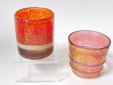 (2) Vintage Art Glass Votives
