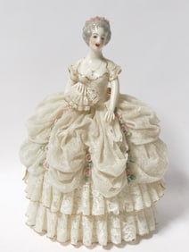 Vintage Signed E.C. Dresden Germany Lace Dress Lad