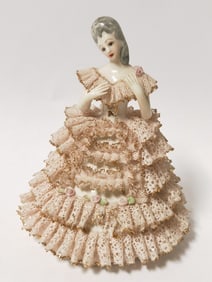 Vintage Dresden Germany Porcelain Lace Dress Lady