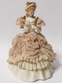 Vintage Dresden Germany Porcelain Lace Dress Lady