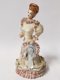 1946 Signed Eva Porcelain Lace Dress Lady