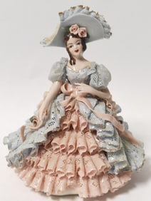 Vintage Dresden Germany Porcelain Lace Dress Lady