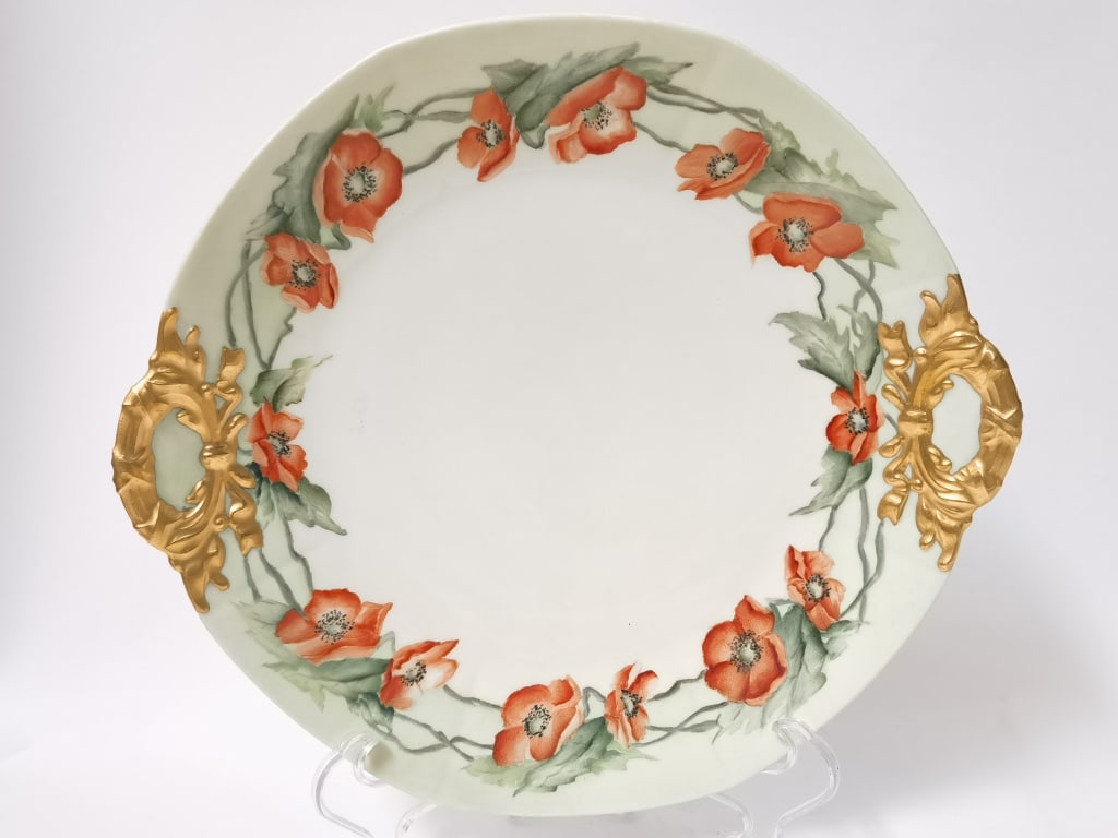 Antique JP Limoges Porcelain Gilt Floral Plate: Antique JP Limoges Porcelain Gilt Floral Plate, 13.25in