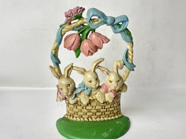 Vintage Cast Iron Easter Bunnies Door Stop