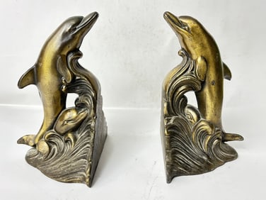 Pr. of 1975 S.C.C. Bronze Dolphin Book Ends