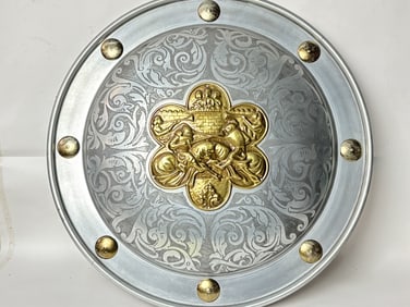 Vintage Ornate Engraved Steel Armorial Shield