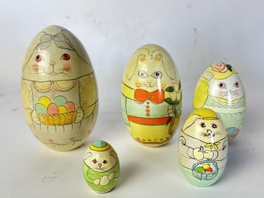 Set of Vintage Russian Hand Painted Easter Egg Nes
