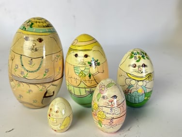 Set of Vintage Russian Hand Painted Nesting Dolls