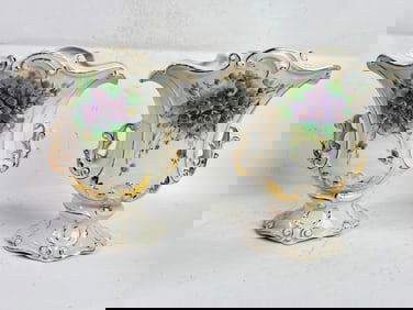 Pr. of Vintage Porcelain Floral Vases