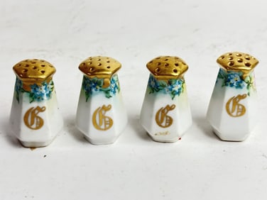 (4) Vintage French Gilt Porcelain Salt/Pepper Shak