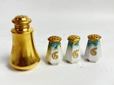 (4) Vintage French Gilt Porcelain Salt/Pepper Shak