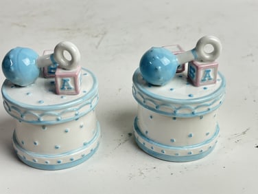 (2) Hallmark Studio Porcelain Baby Toy Trinket Box