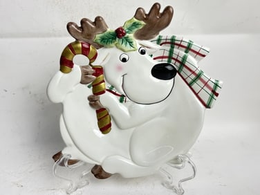 Vintage Fitz & Floyd Porcelain Christmas Deer Dish