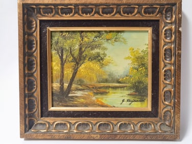 Signed J. Reynaud Landscape Oil Painting on Canvas
