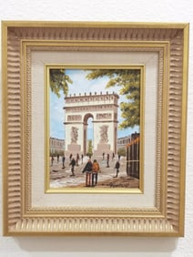 Vintage French Arc de Triomphe Oil Painting, Signe