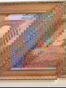 Courtyard Oil Painting on Canvas, Signed