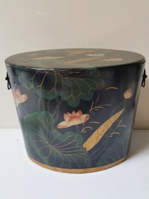 Antique Chinese Gilt Lacquer over Wood Oval Storag