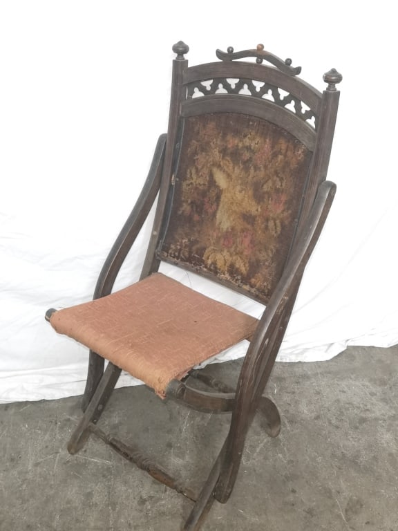 Antique Victorian Tapestry Folding Chair (1 of 7)