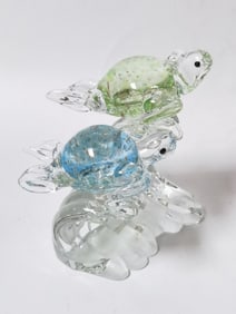 Vintage Lenox Blue and Green Art Glass Turtles