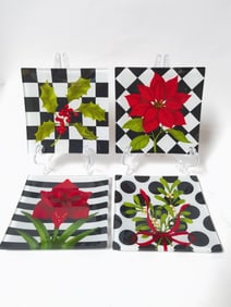 (4) Vintage Christmas Art Glass Plates