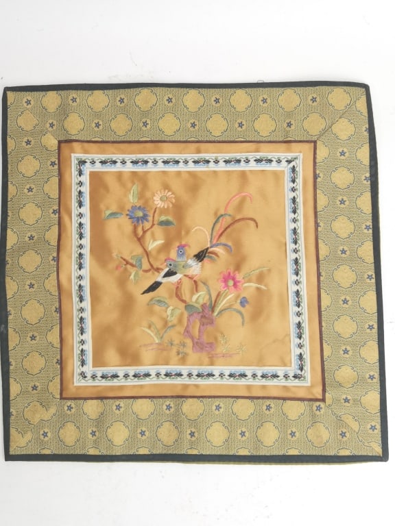 Chinese Bird and Flowers Embroidery: Chinese Bird and Flowers Embroidery, 10.5in