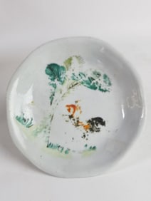 19th C. Chinese Porcelain Famille Rose Rooster Pla
