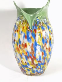 Vintage Murano Italy Splatter Art Glass Owl Vase